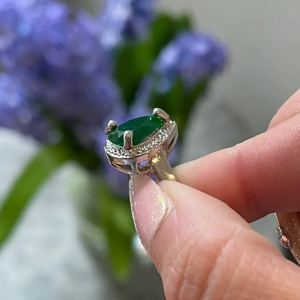 The Green Tear Drop Ring in Tibetan silver sz 6